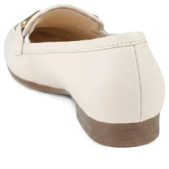 Gabor Wide Fit Leather Loafers With Chrome Snaffle - White