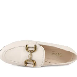 Gabor Wide Fit Leather Loafers With Chrome Snaffle - White