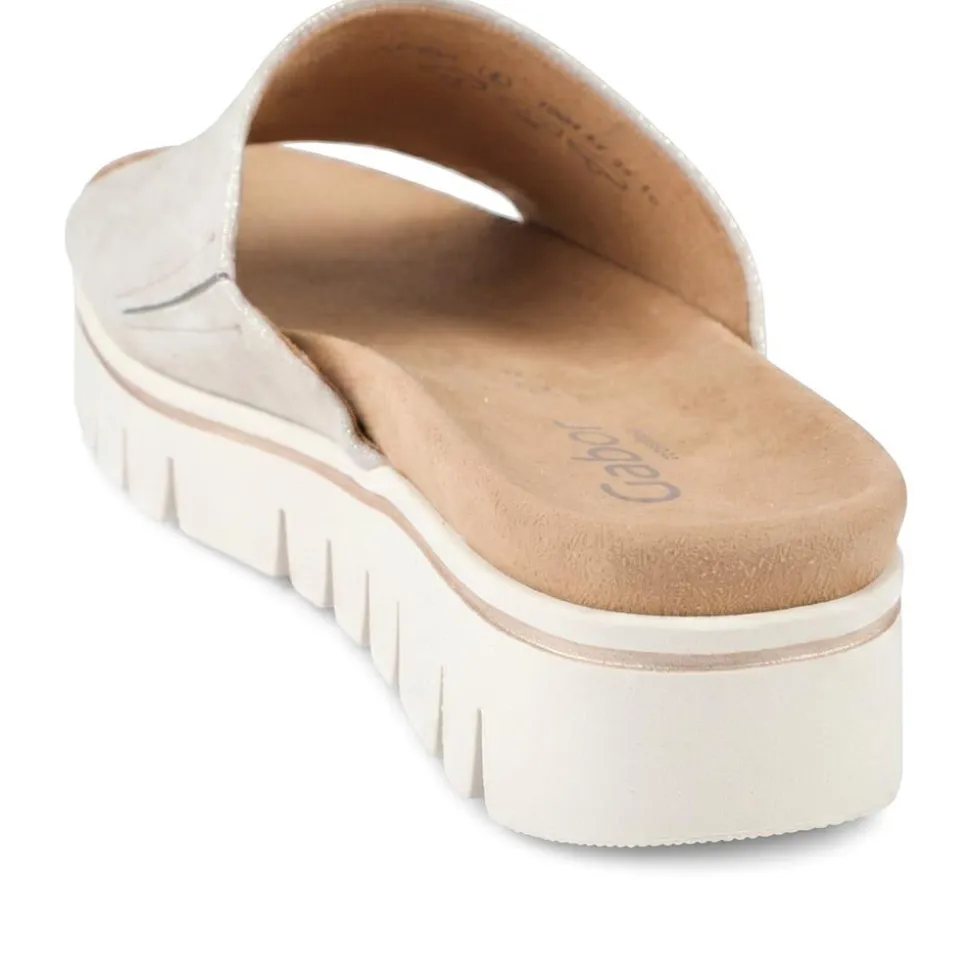 Gabor Wide Fit Leather Platform Mules - Taupe