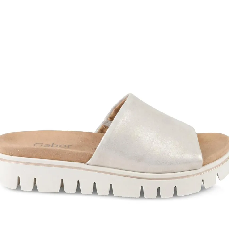 Gabor Wide Fit Leather Platform Mules - Taupe