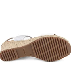 Gabor Wide Fit Leather Wedge Sandals - White-Silver