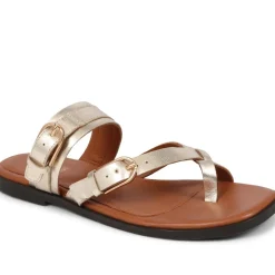 Glint Leather Toe Post Sandals - Gold