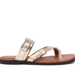 Glint Leather Toe Post Sandals - Gold