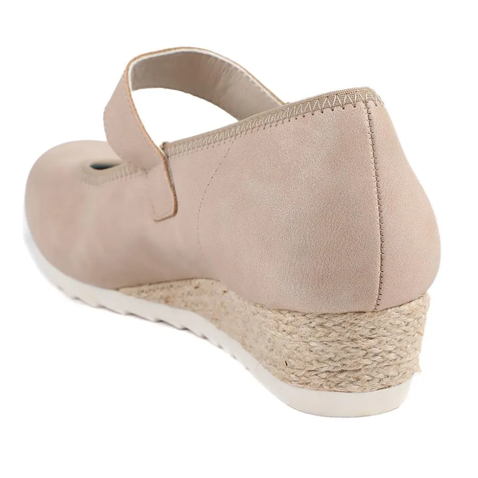 Grippy Adjustable Fasten Mary Janes - Beige