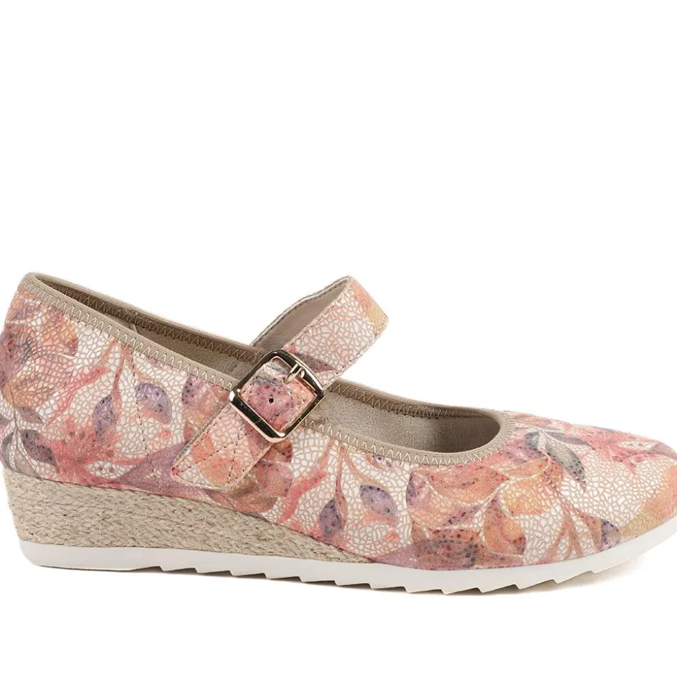 Grippy Adjustable Fasten Mary Janes - Pink Floral