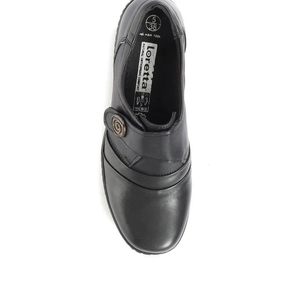 Handmade Leather Shoe with One Touch Strap - Black