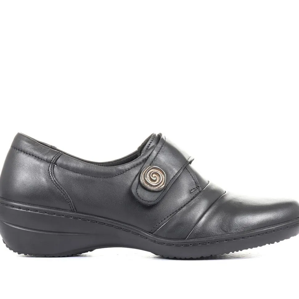 Handmade Leather Shoe with One Touch Strap - Black