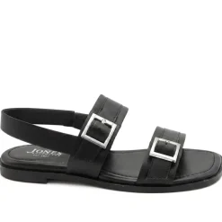 Haniya Leather Dual Buckle Fasten Sandals - Black Leather