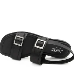 Haniya Leather Dual Buckle Fasten Sandals - Black Leather