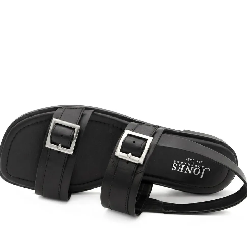 Haniya Leather Dual Buckle Fasten Sandals - Black Leather