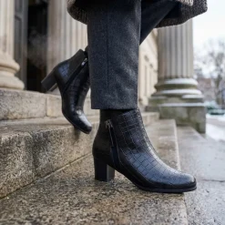 Heeled Ankle Boots - Black Croc