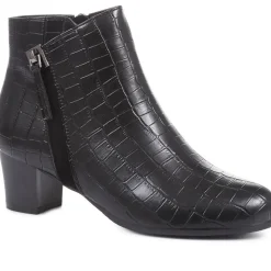 Heeled Ankle Boots - Black Croc