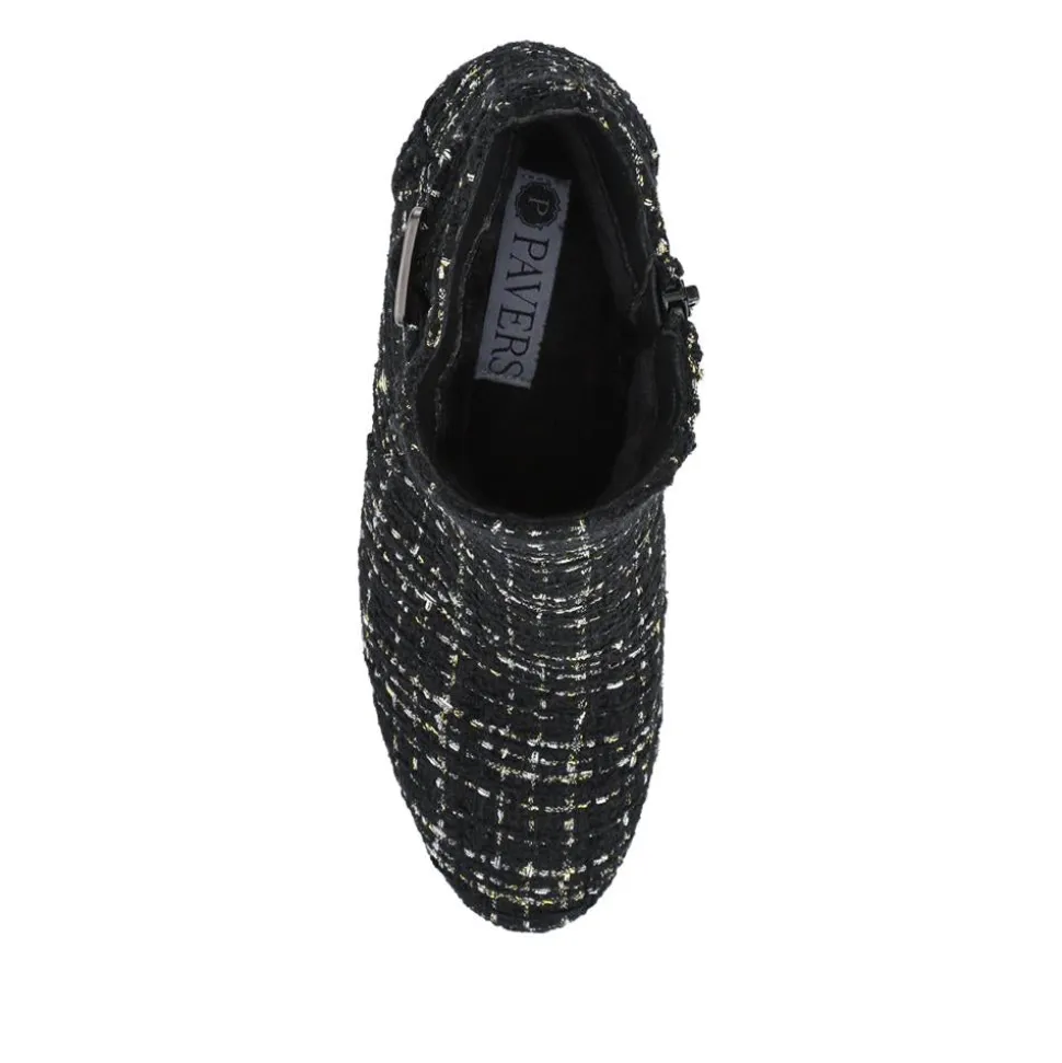 Heeled Buckle Detail Ankle Boots - Black Tweed