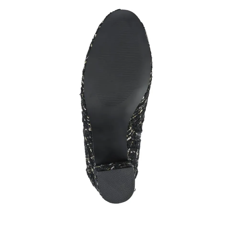 Heeled Buckle Detail Ankle Boots - Black Tweed