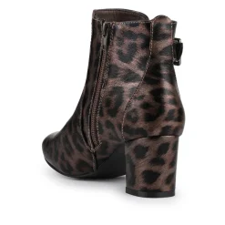Heeled Buckle Detail Ankle Boots - Brown Leopard