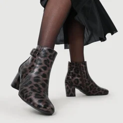 Heeled Buckle Detail Ankle Boots - Brown Leopard
