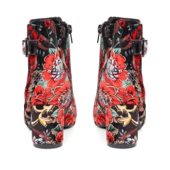 Heeled Buckle Detail Ankle Boots - Floral