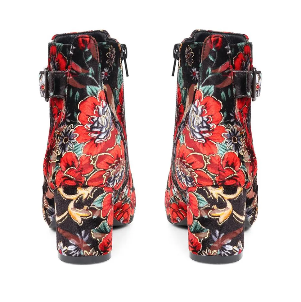 Heeled Buckle Detail Ankle Boots - Floral