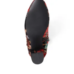 Heeled Buckle Detail Ankle Boots - Floral