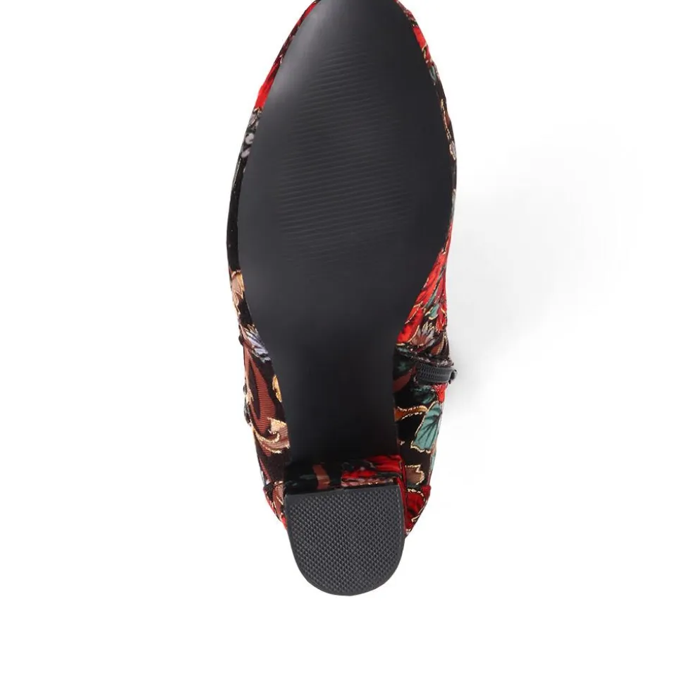 Heeled Buckle Detail Ankle Boots - Floral