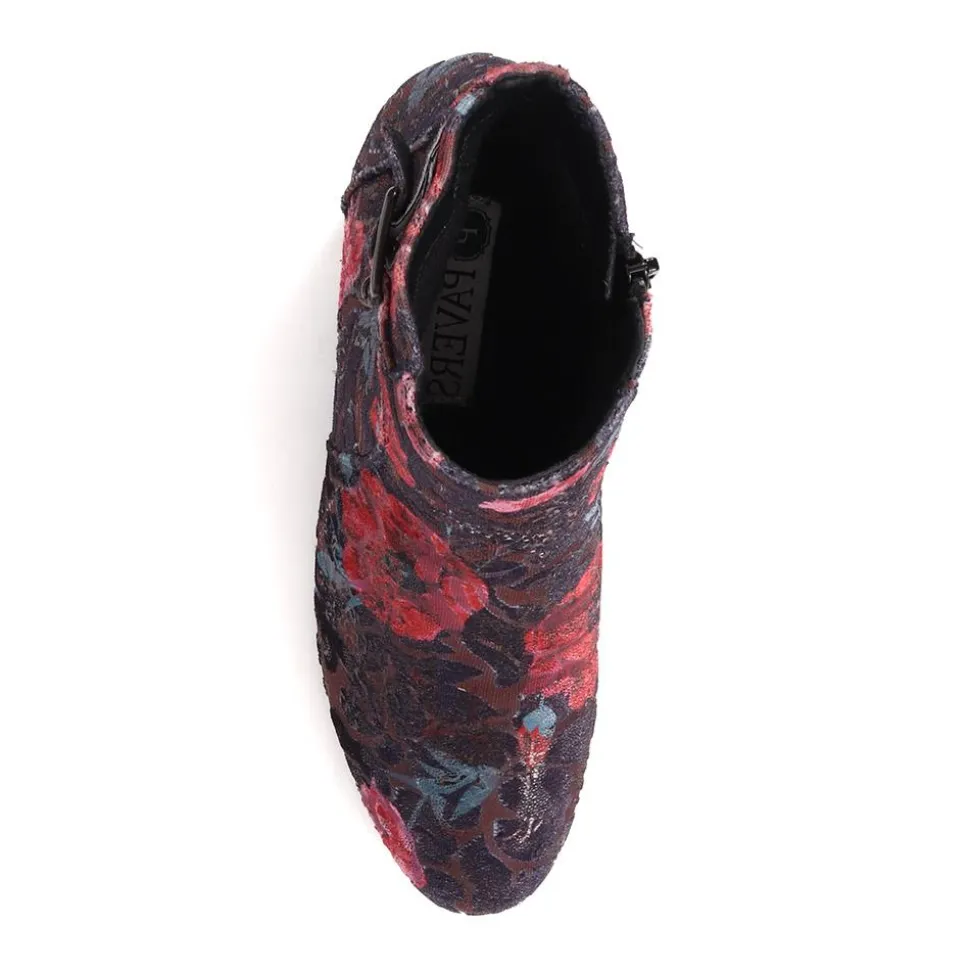 Heeled Buckle Detail Ankle Boots - Navy Floral