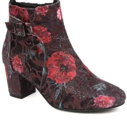 Heeled Buckle Detail Ankle Boots - Navy Floral