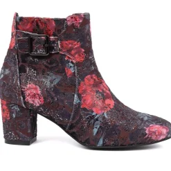 Heeled Buckle Detail Ankle Boots - Navy Floral