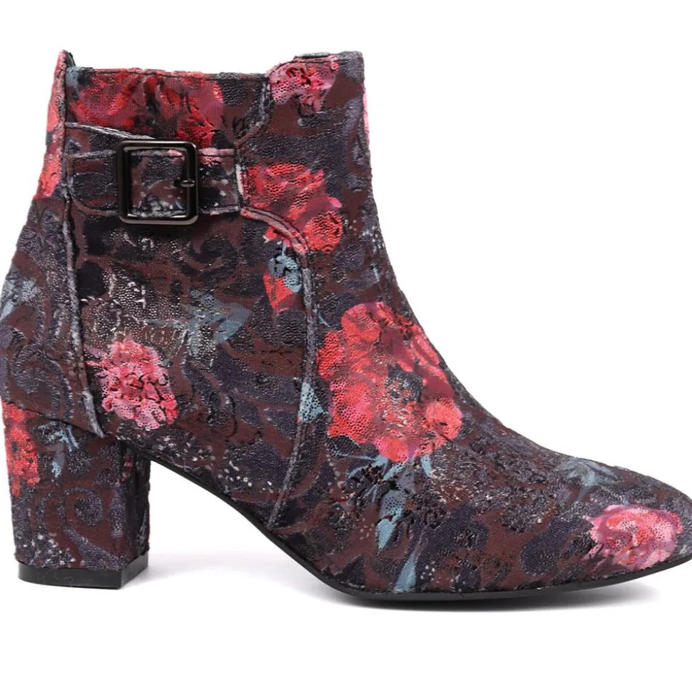 Heeled Buckle Detail Ankle Boots - Navy Floral