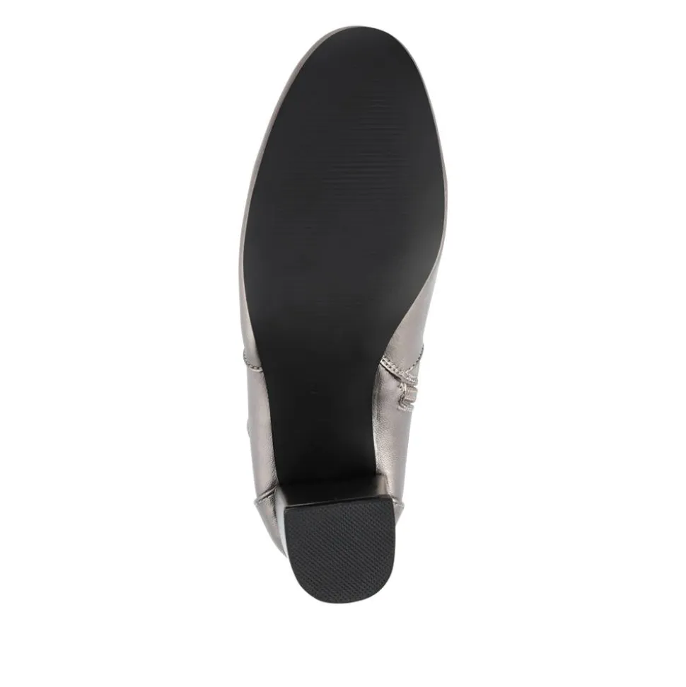 Heeled Buckle Detail Ankle Boots - Pewter
