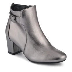 Heeled Buckle Detail Ankle Boots - Pewter