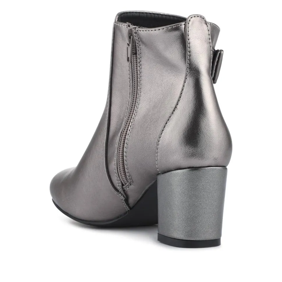 Heeled Buckle Detail Ankle Boots - Pewter