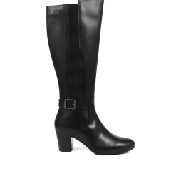 Heeled Buckle Detail Knee Boots - Black