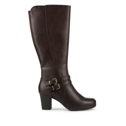 Heeled Calf-Stretch Long Boots - Chocolate