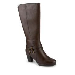Heeled Calf-Stretch Long Boots - Chocolate
