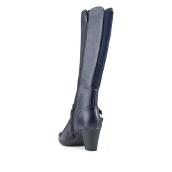 Heeled Calf-Stretch Long Boots - Navy
