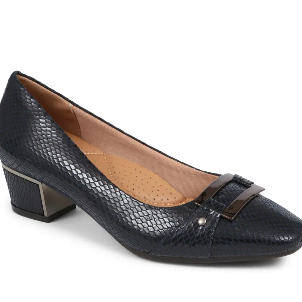 Heeled Court Shoe - Navy Snake