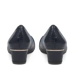 Heeled Court Shoe - Navy Snake