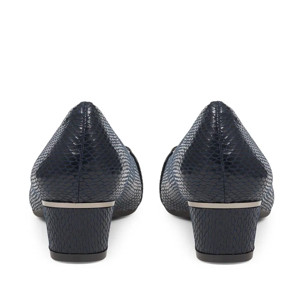 Heeled Court Shoe - Navy Snake