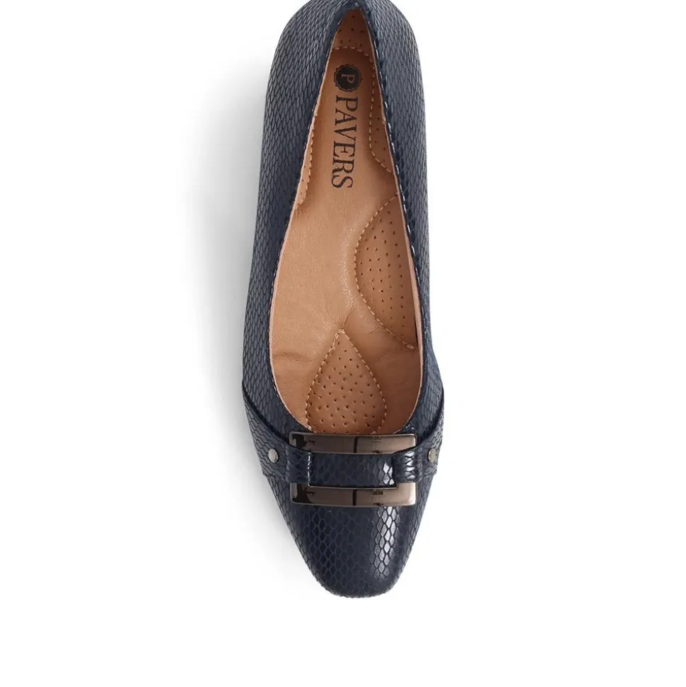 Heeled Court Shoe - Navy Snake