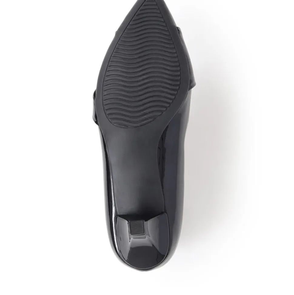 Heeled Court Shoes - Black Patent