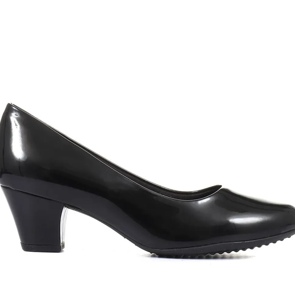Heeled Court Shoes - Black Patent
