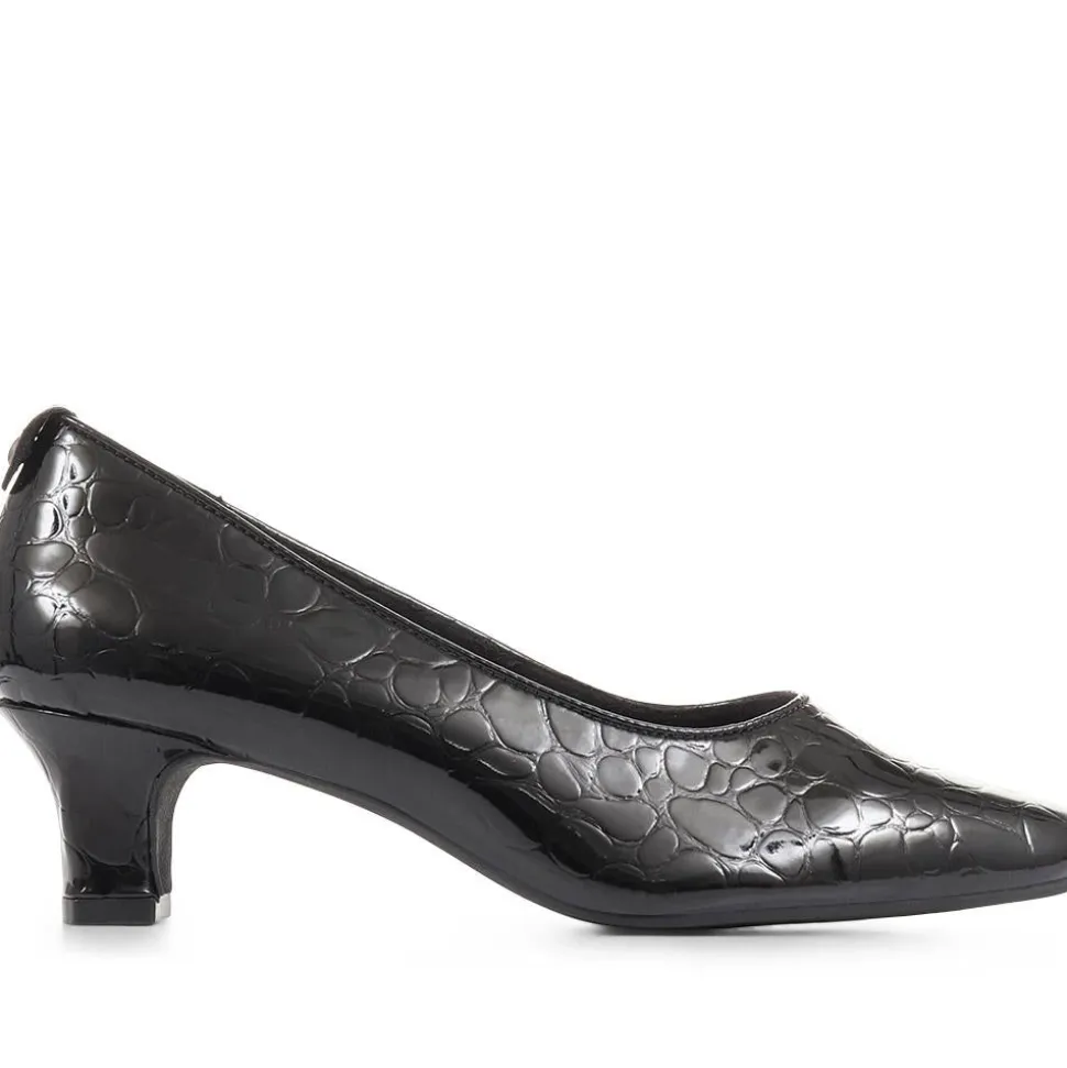 Heeled Court Shoes - Black Patent Croc