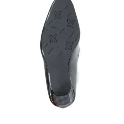 Heeled Court Shoes - Black Patent Croc