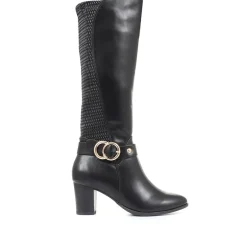Heeled Knee High Boots - Black