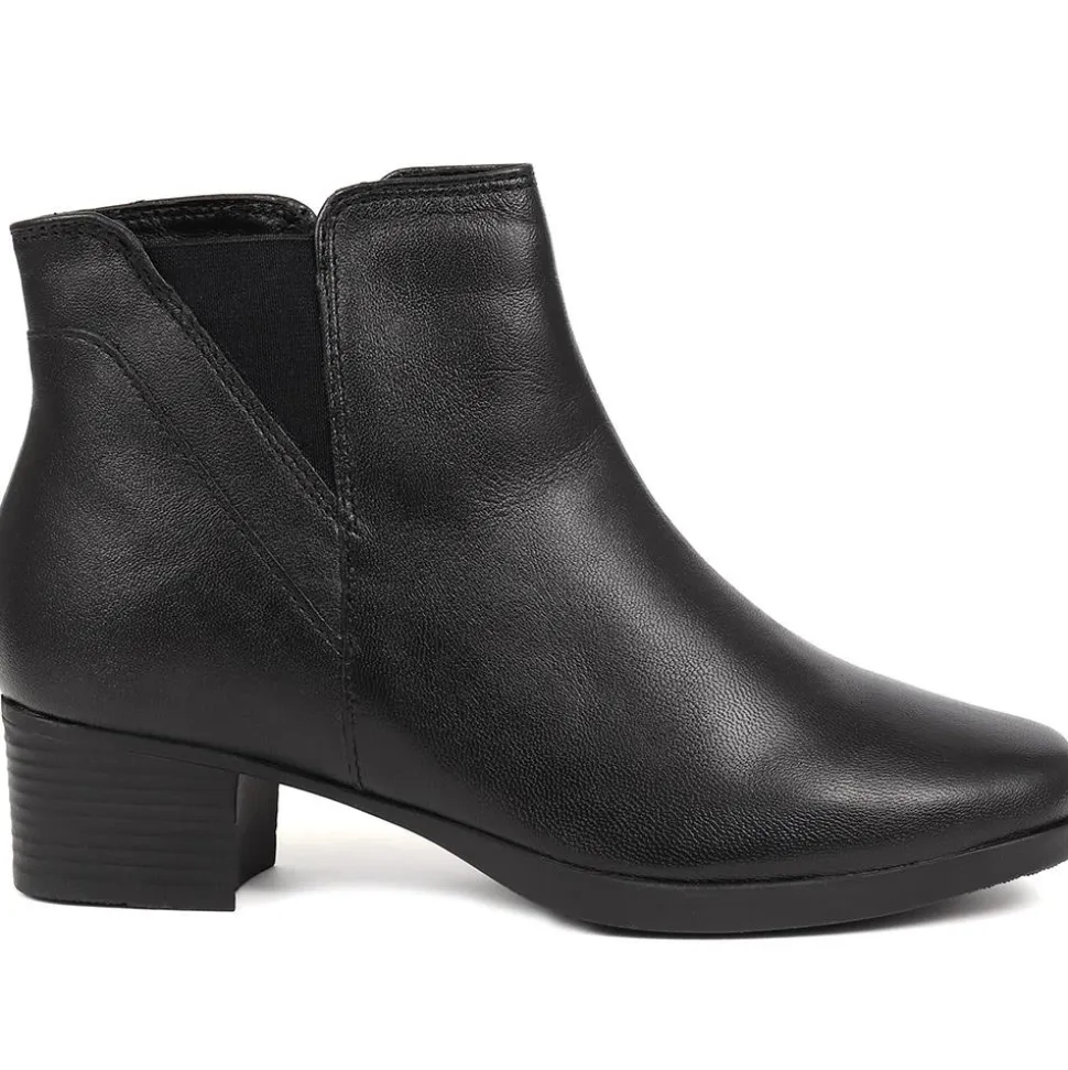 Heeled Leather Ankle Boots - Black