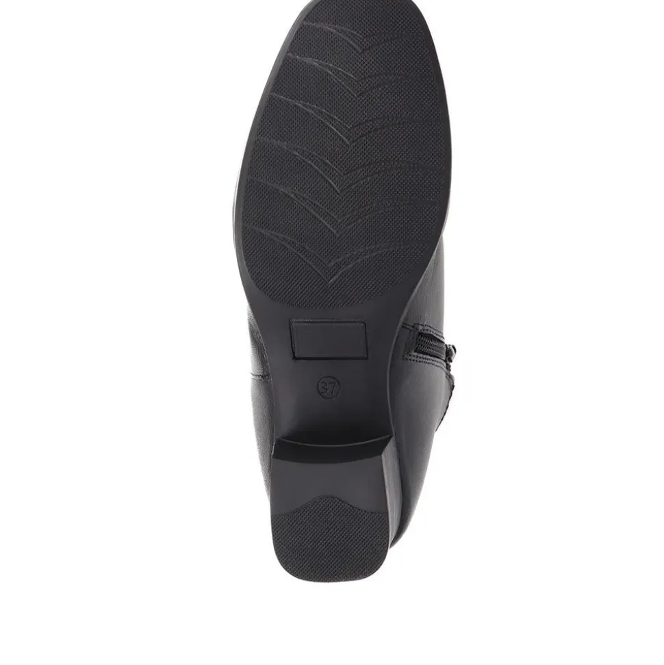 Heeled Leather Ankle Boots - Black