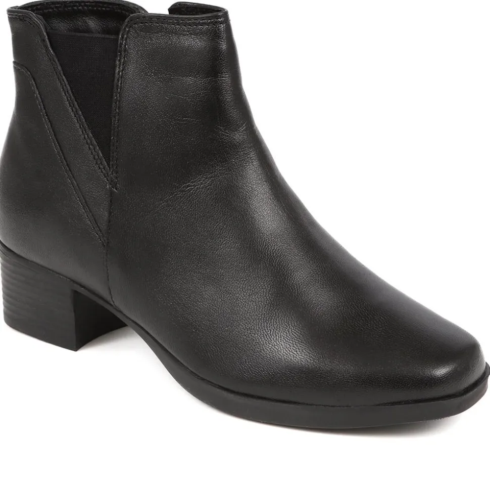 Heeled Leather Ankle Boots - Black