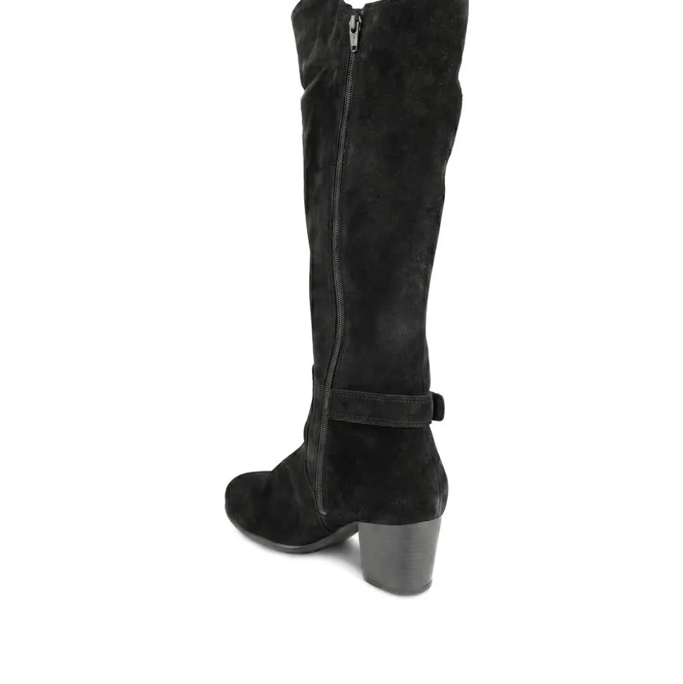 Heeled Long Boots - Black Suede