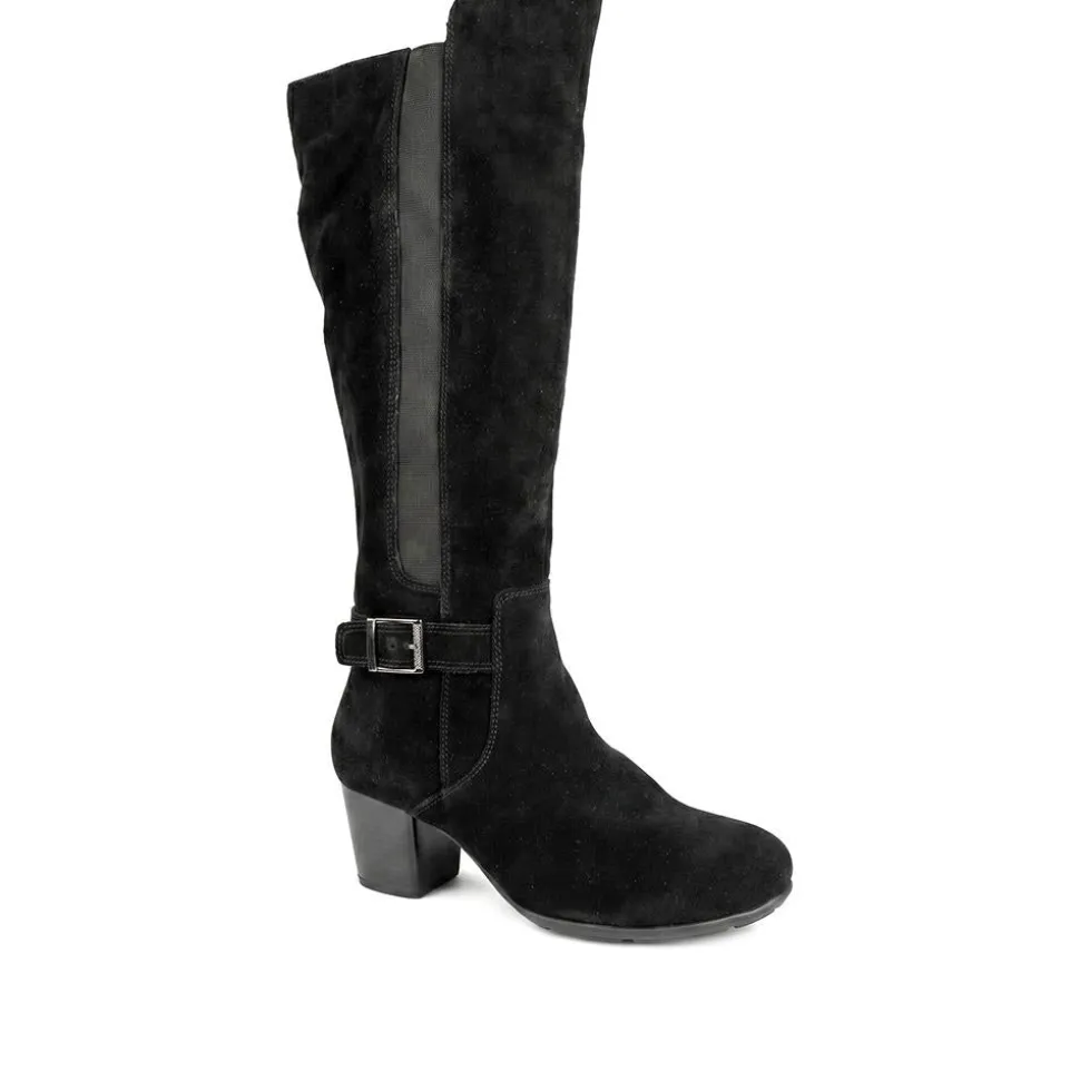 Heeled Long Boots - Black Suede