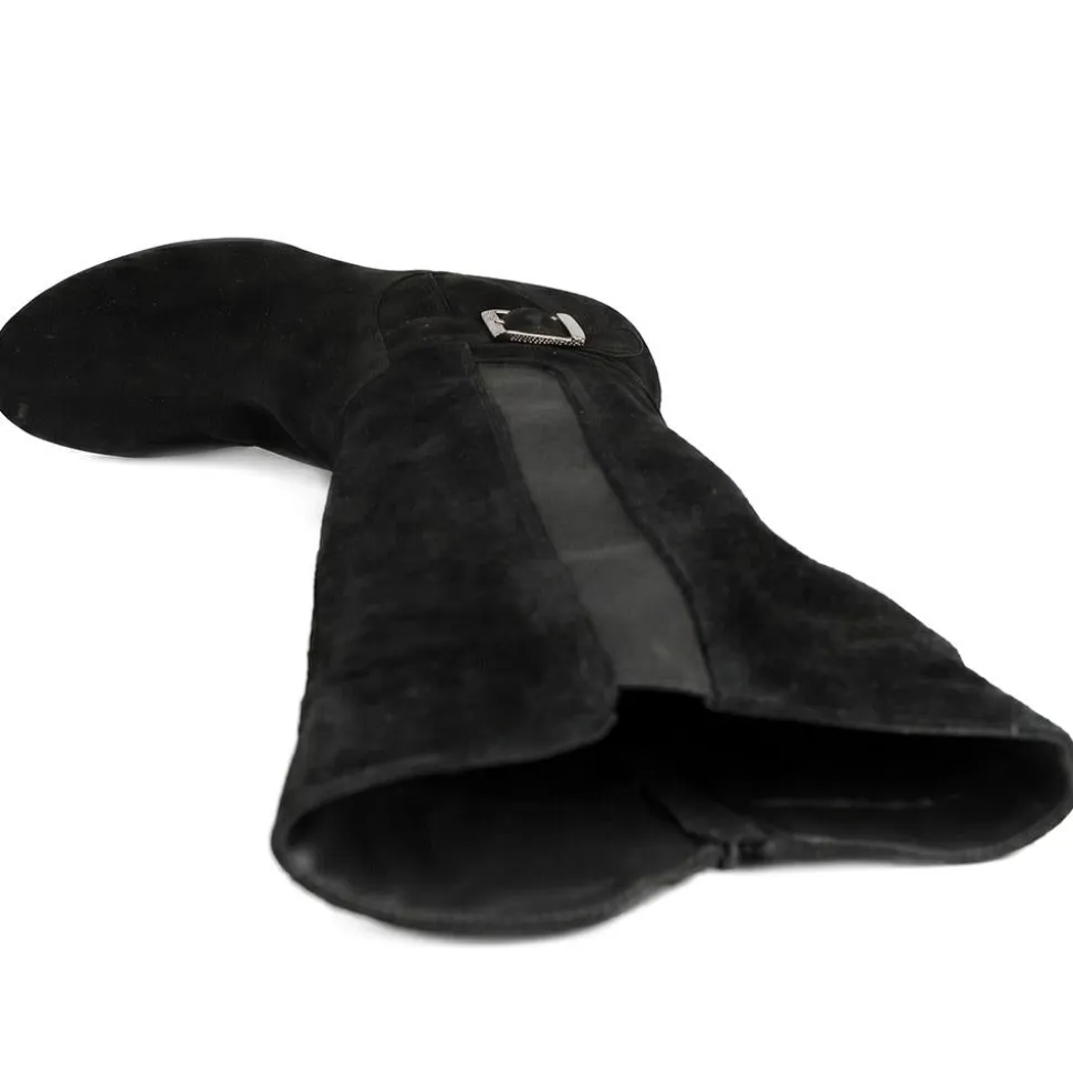 Heeled Long Boots - Black Suede